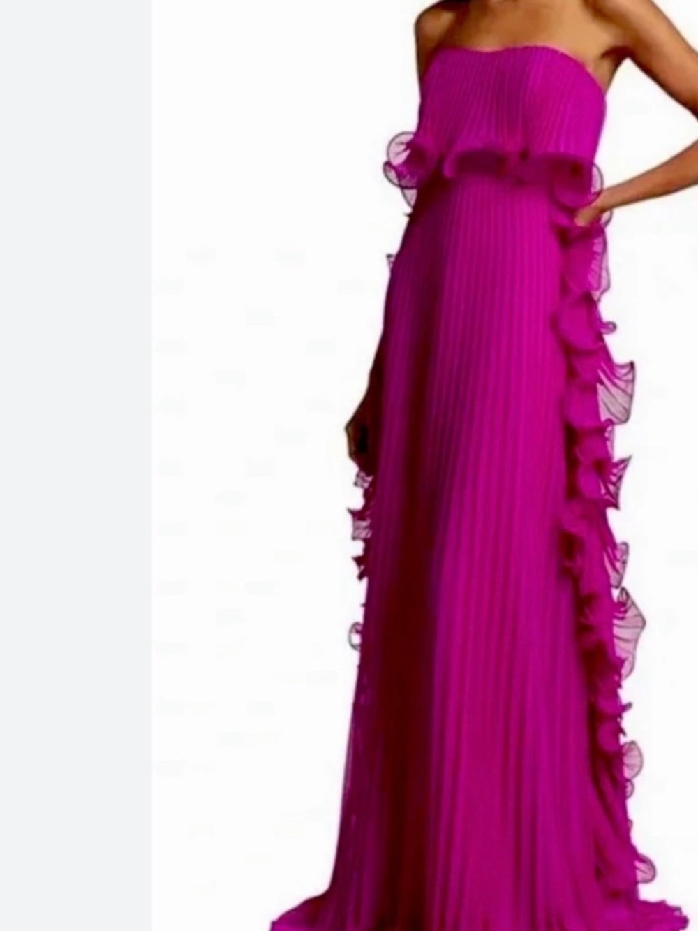 Badgley Mischka Fuchsia Pink Pleated Ruffle Gown Size 14